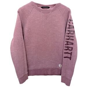 Carhartt Womens Crewneck Sweatshirt Pink Relaxed Fit Logo Sleeve Medium